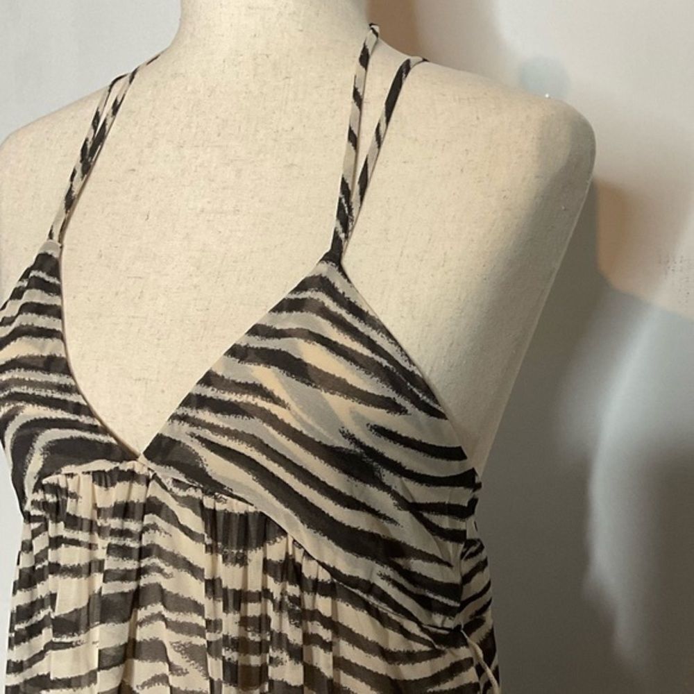 NWT Olivaceous Zebra Safari Print Ruffle Slit Side Maxi Dress Medium